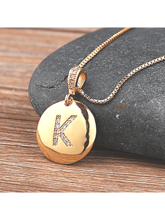 Gold Round Sparkly Medallion CZ Diamonds Excellant Quality Initial Letter Pendant Necklace for Women Special Occasions Birthday Holiday Valentine's Day