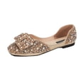thumbnail image 1 of Gold Round Toe Rhinestone Bow Slip-On Shoes For Women Shallow Flat Comfortable Casual, 1 of 9
