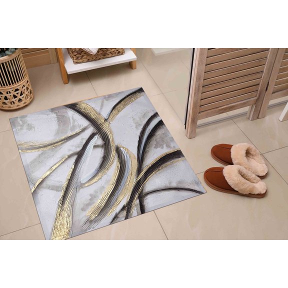 Gold Rugs, Gold And Silver Painting Rug, Modern Rug, Contemporary Rugs, Bridesmaid Gift Rugs, Corridor Rug, Easy To Clean Rug, Cute Rug, 3.3'x6.5' - 100x200 cm