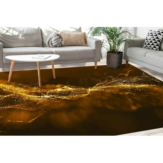 Gold Rugs, Modern Rugs, Trendy Rug, Car Mat Rugs, Classic Rugs, Step Rugs, Gold Shimmery Rugs, Modern Rugs, Customs Rugs, Black And Gold Rug, 2.6'x9.2' - 80x280 cm