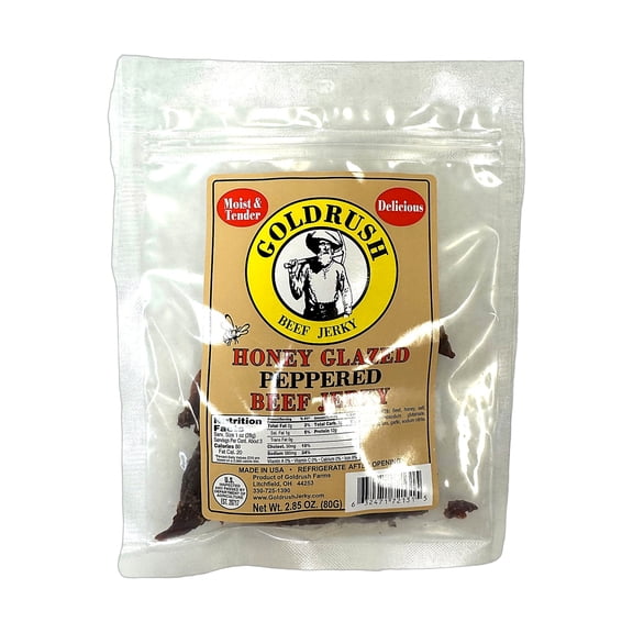 Goldrush Honey Glazed Peppered Beef Jerky, 2.85 oz Bag  Hand-Carved Small Batch, Moist & Tender
