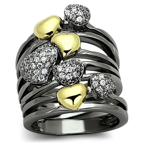 Gold+Ruthenium Brass Ring with AAA Grade CZ in Clear for Women Clear Stone Color Style LOA875 Size 7