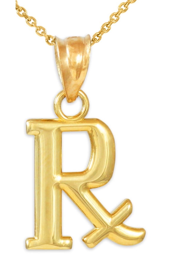 Gold Rx Prescription Symbol Charm Pendant Necklace (10K Yellow Gold, Pendant with 16" chain)