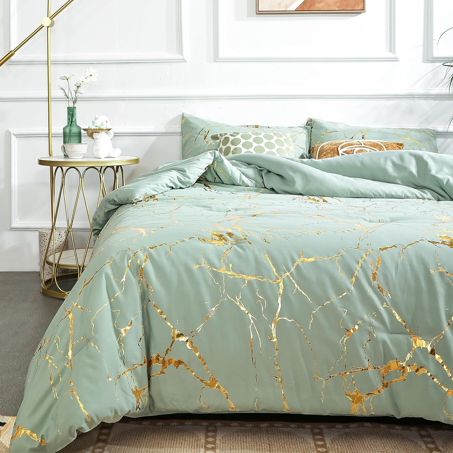 Gold Sage Green Comforter Queen Comforter Set Marble Gold Queen Bed Set