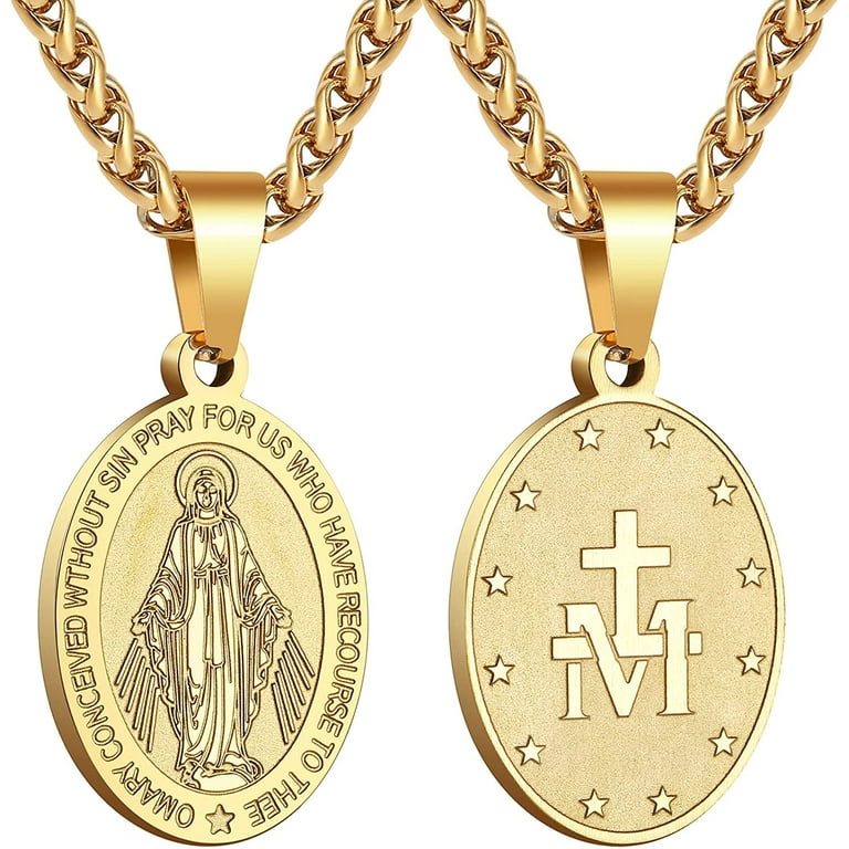 Gold Necklace Catholic Baptism Jewelry Gold Saint St Virgin Mary