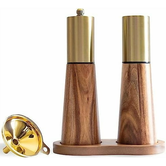 Gold Salt Shaker and Pepper Grinder Set,Stainless Steel Manual Salt Shaker and Pepper Mill,Adjustable Thickness,Suitable For Kitchen,Barbecue,Picnic,2 Packs