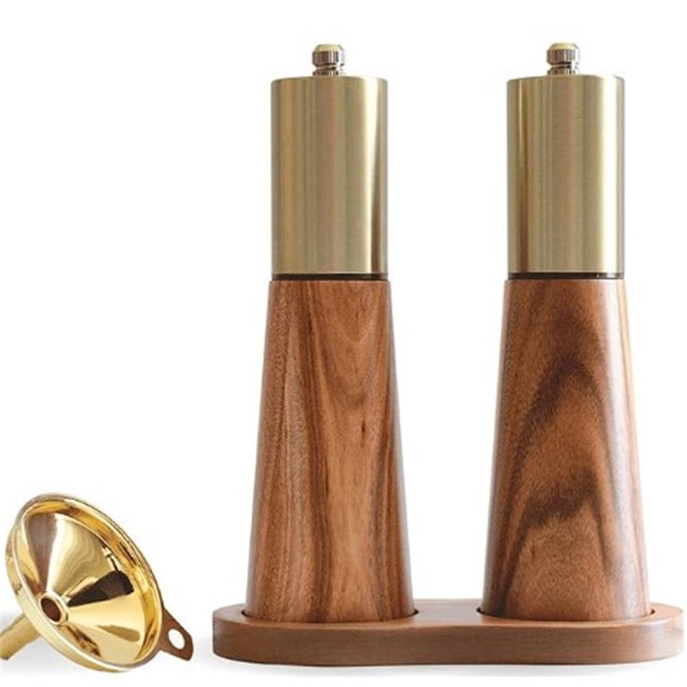 Gold Salt Shaker and Pepper Grinder Set,Stainless Steel Manual Salt Shaker and Pepper Mill,Adjustable Thickness,Suitable For Kitchen,Barbecue,Picnic,2 Packs
