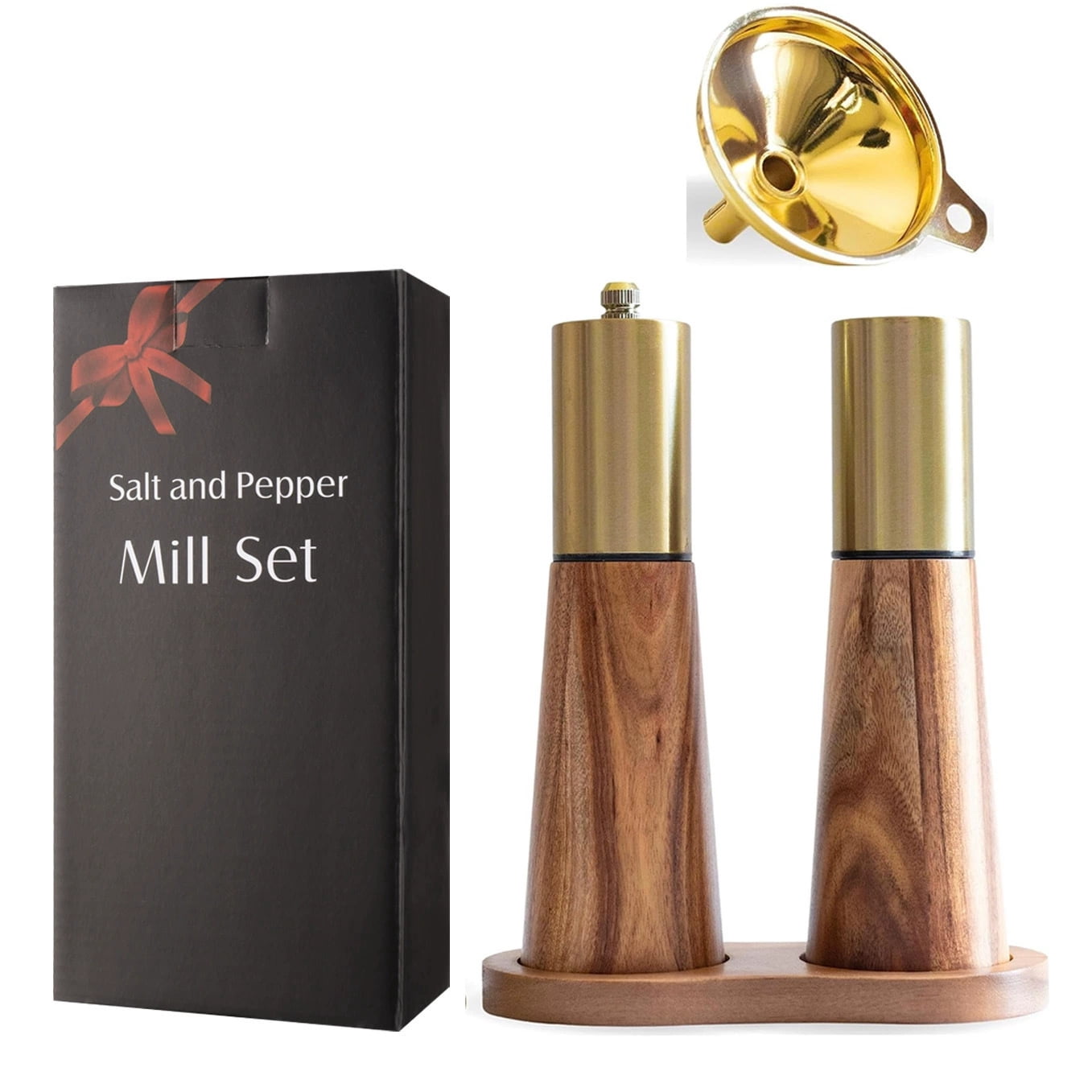 Gold Salt Shaker and Pepper Grinder Set,Stainless Steel Manual Salt Shaker and Pepper Mill,Adjustable Thickness,Suitable For Kitchen,Barbecue,Picnic,2 Packs