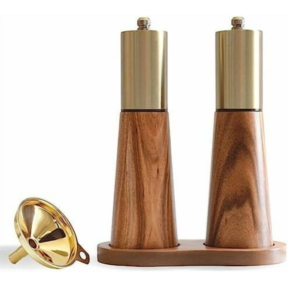 Gold Salt Shaker and Pepper Grinder Set,Stainless Steel Manual Salt Shaker and Pepper Mill,Adjustable Thickness,Suitable For Kitchen,Barbecue,Picnic,2 Packs