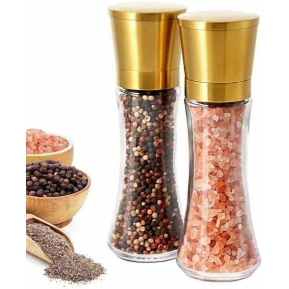 Gold Salt and Pepper Grinder Mill Set Stainless Steel Pepper Shaker Adjustable Ceramic Coarseness Salt Grinder Black Pepper Spice Grinder Mill