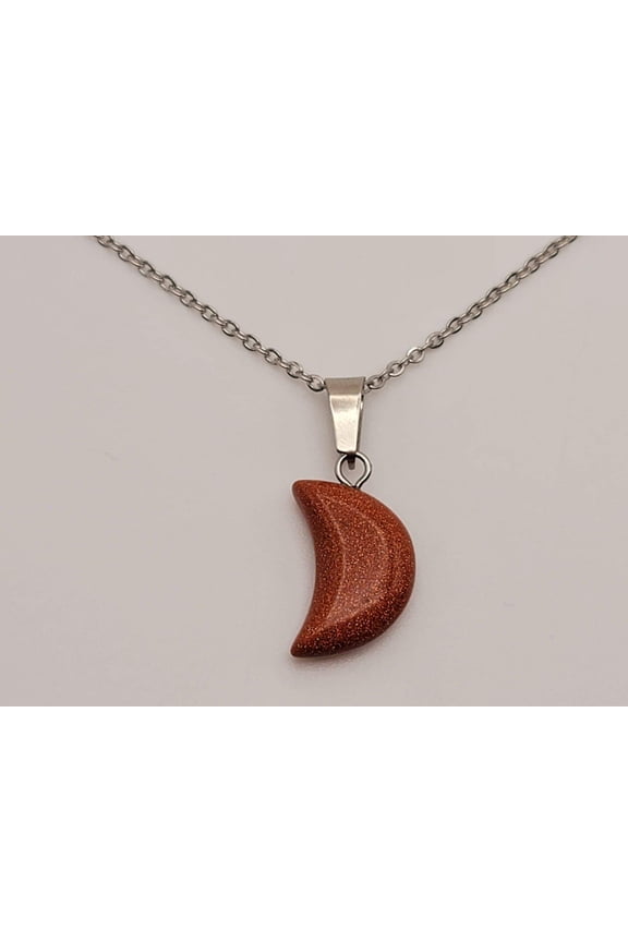 Gold Sandstone Crystal Moon Necklace Trending Pendant Necklace Gift For Her, Handmade Necklace