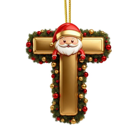 Gold Santa 26 Letters Christmas Tree Decoration Pendant Christmas Tree Ornaments Personalized Christmas Ornaments Christmas Decoration Xmas Tree Hanging Decor