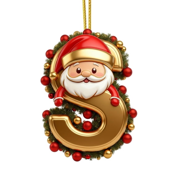 Gold Santa 26 Letters Christmas Tree Decoration Pendant Christmas Tree Ornaments Personalized Christmas Ornaments Christmas Decoration Xmas Tree Hanging Decor