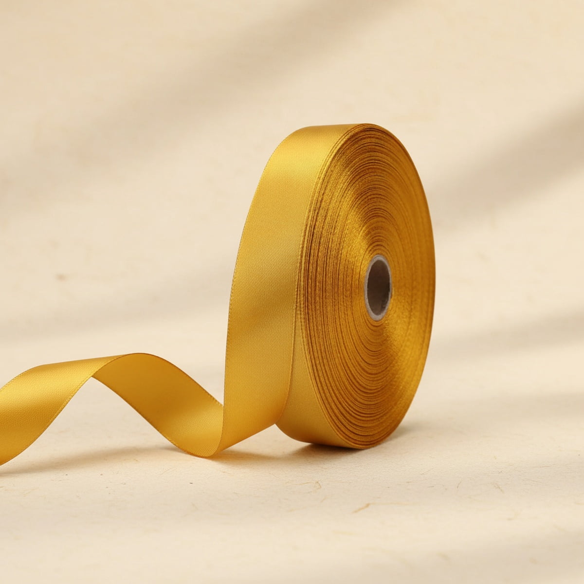 Gold Satin Craft Ribbon - Single Face Polyester Ribbon for Handmade Roses, Gift Wrapping, Timeless Flower, Bouquets, Wedding and Party Decoration