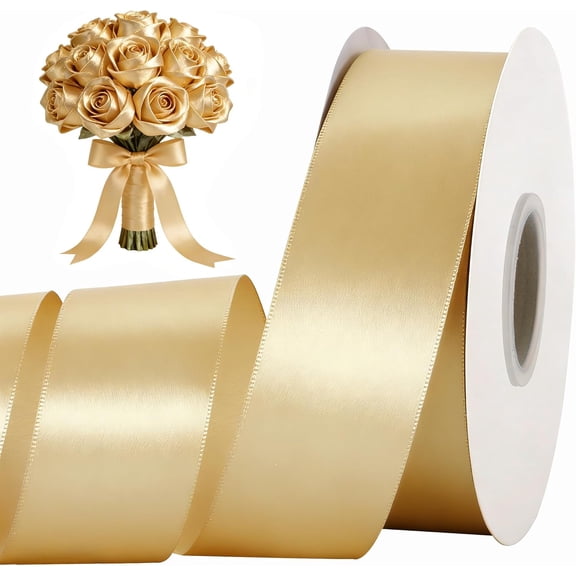 Gold Satin Ribbon 1.5 Inch x 100 Yards – Premium Satin Gift Wrap Ribbon for Flowers, Bouquets, Chair Sashes, Birthday, Wedding & Holiday Decorations