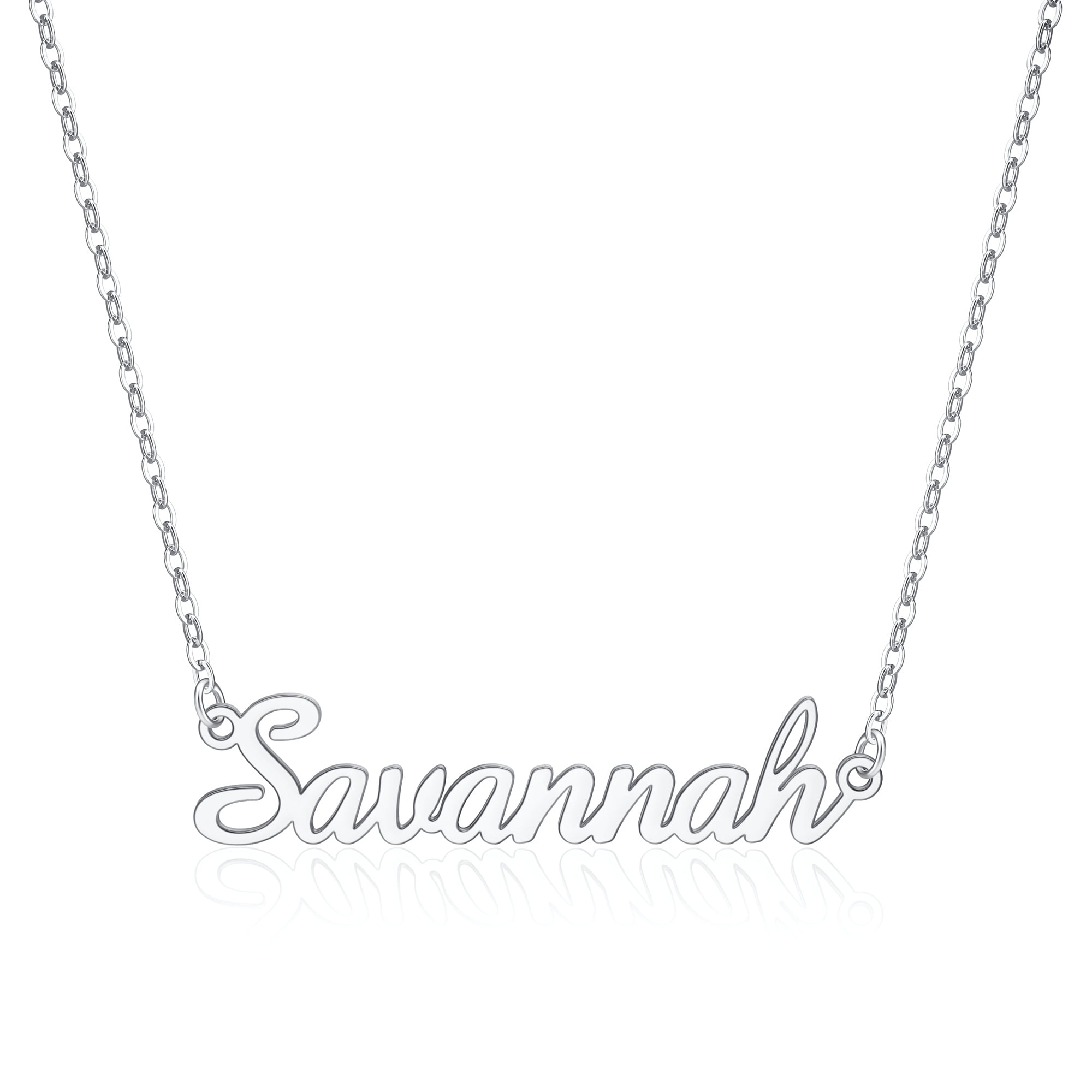 Gold Savannah Name Necklace Personalized 14K Gold Plated Custom Name Necklace Personalized Jewelry Monogram Plate Name Necklace Gifts for Women Girls