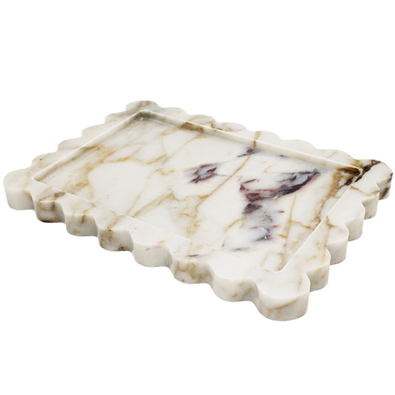 Gold Scalloped Marble Serving Tray Bathroom Dresser Vanity Home Decor