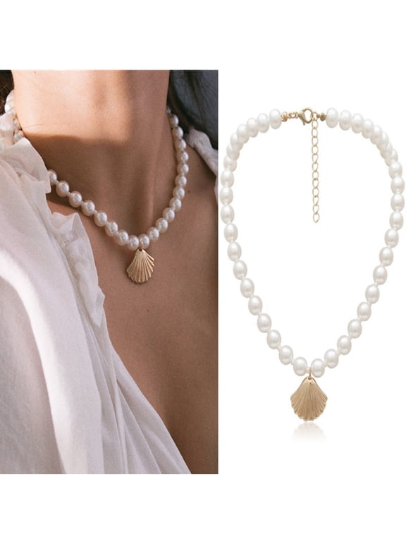 Gold Sea Shell Charm Necklace, elegant Bridal Necklace, Summer Beach Jewelry for Women
