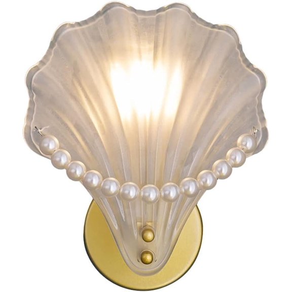 Gold Sea Shell Wall Sconces with Pearl Decor - Frosted Glass Coastal Wall Lighting for Vintage Style Home Decor$$Tools & Hardware Other