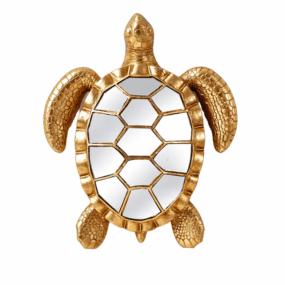 Gold Sea Turtle Wall Mirror, Resin Coastal Nautical Decorative Mirror for Wall Hanging, 11.61 x 9.45 x 2.95 in