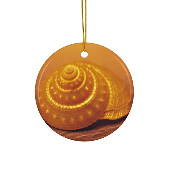 Gold Seashell Christmas 2D FLAT CIRCLE Ceramic Ornament