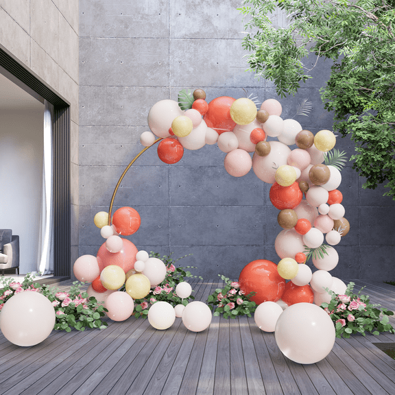 Gold Semi-Circle Arch Backdrop Stand 8FT, Metal Balloon & Flower Arch Frame with Water-Filled Base for Wedding, Party, Baby Shower Decor