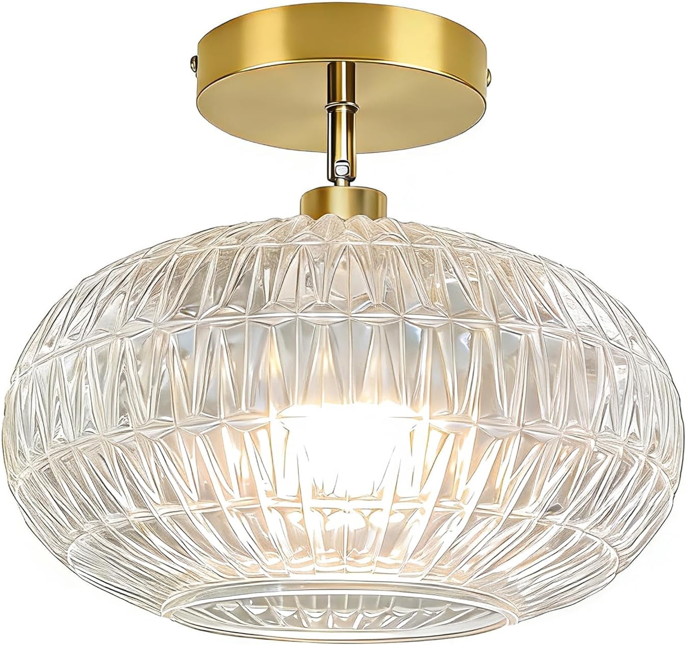 Gold Semi Flush Mount Ceiling Light Fixture,Hallway Light Fixtures,Industrial Close to Ceiling Mount,Globe Glass Ceiling Fixture,Vintage Ceiling Lamp,Farmhouse Lighting for Bathroom