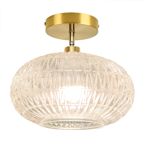 Gold Semi Flush Mount Ceiling Light Fixture,Hallway Light Fixtures,Industrial Close to Ceiling Mount,Globe Glass Ceiling Fixture,Vintage Ceiling Lamp,Farmhouse Lighting for Bathroom