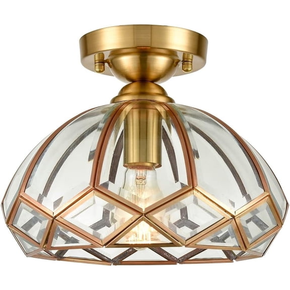 Gold Semi Flush Mount Ceiling Light Modern Brass Glass Ceiling Light Fixtures