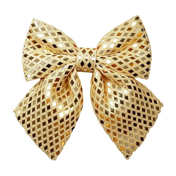 Gold Sequin Christmas Bow, Glitter Holiday Wreath Accent for Tree, Door, Window, Gift Wrap and Home Decor