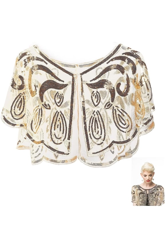 Gold Sequin Shawl Wrap 1920s Womens Polyester Flapper Cover Up Sequins Beaded Sheer Silky Chiffon Evening Cape Shawls and Wraps for Women Evening Dresses Party Wedding Formal Accessories