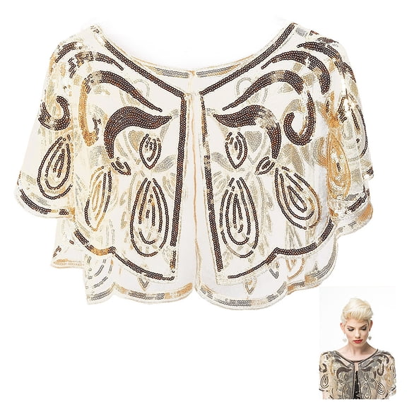Gold Sequin Shawl Wrap 1920s Womens Polyester Flapper Cover Up Sequins Beaded Sheer Silky Chiffon Evening Cape Shawls and Wraps for Women Evening Dresses Party Wedding Formal Accessories DIY