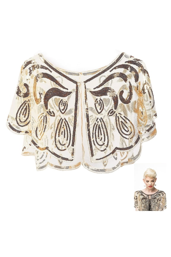Gold Sequin Shawl Wrap 1920s Womens Polyester Flapper Cover Up Sequins Beaded Sheer Silky Chiffon Evening Cape Shawls and Wraps for Women Evening Dresses Party Wedding Formal Accessories DIY