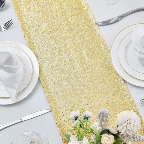 Gold Sequin Table Runner, Glitter Runner for Party Decorations Wedding Bachelorette Holiday Celebration Bridal Shower