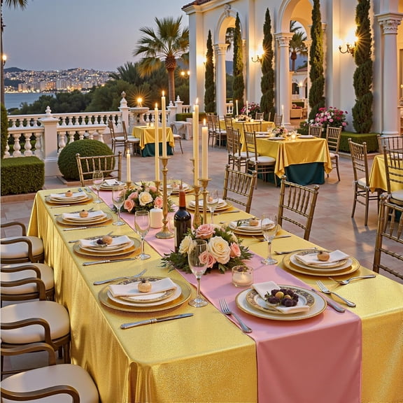 Gold Sequin Tablecloth–Washable, Waterproof,Sparkle, Gold Glitter Shimmer Table Cover Thick for Birthday Parties, Weddings, Banquets, Home Decor (2Pack 60x102 Inches, Rectangle)