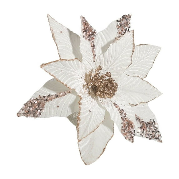 Gold Sequin Velvet Christmas Flower, Large Artificial Decorative Poinsettia Ornament for Christmas Tree, Wall, Door, Window, Holiday Party Décor