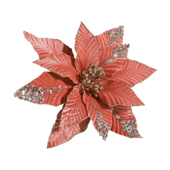 Gold Sequin Velvet Christmas Flower, Large Artificial Decorative Poinsettia Ornament for Christmas Tree, Wall, Door, Window, Holiday Party Décor