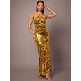 thumbnail image 1 of Gold Sequined Halter Neck Backless Maxi Cocktail Dress For Women, 1 of 7
