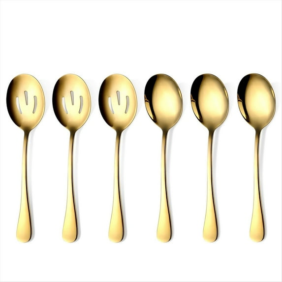 Gold Serving Spoons 6 Pieces, Stainless Steel Serving Utensils with ...