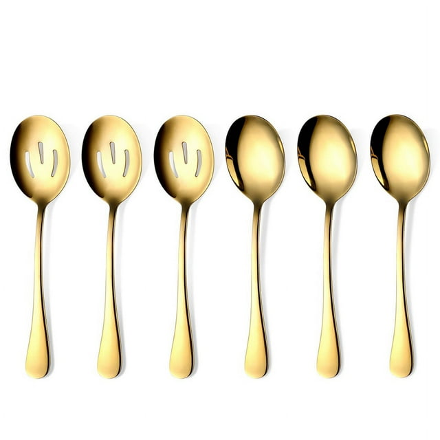 Gold Serving Spoons 6 Pieces, Stainless Steel Serving Utensils with