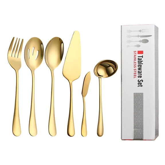 Gold Serving Utensils Flatware Flat Servers Flatware Set of 6 Serving Set Utensils Gold Serving Pieces