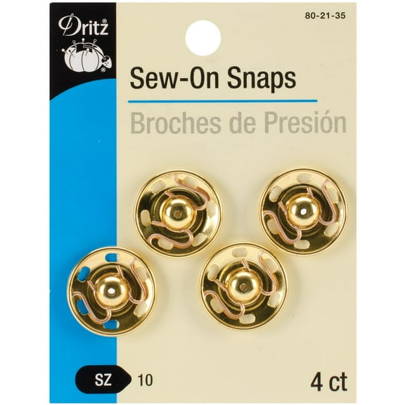 Gold Sew-On Snaps, Size 10, 4Pk