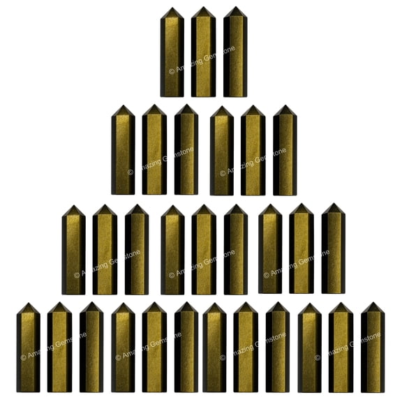Gold Sheen Obsidian Crystal Points Bulk 3 Pcs, Hexagonal Healing Point
