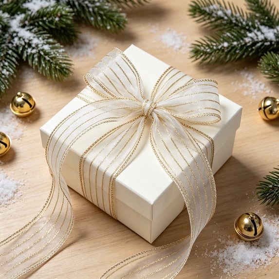 Gold Sheer Glitter Ribbons, Holiday Ribbon for Crafts and Christmas Decorations, Gift Wrapping, 1.5" x 12 FT