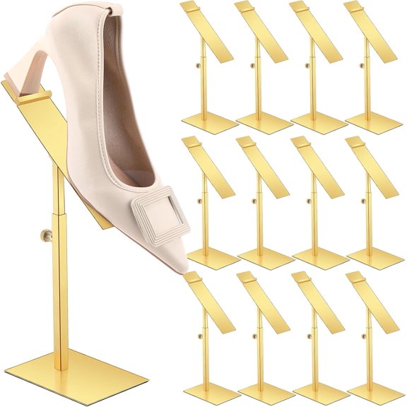 Gold Shoe Display Stand Shoe Rack Stainless Steel Golden Metal Riser High Heel Display Rack Holder for Home Shopping Malls (Square Shape,Golden,12 Pcs)