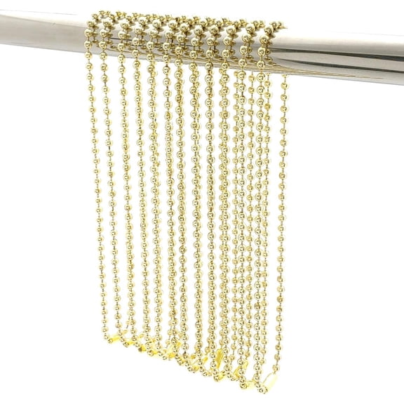 Gold Shower Curtain Hooks, 55 Inch Ball Chain Design, 12 Pack Rust-Resistant Metal Curtain Rings for Bathroom Rods, Heavy Duty 4.5mm Shower Curtain Hangers