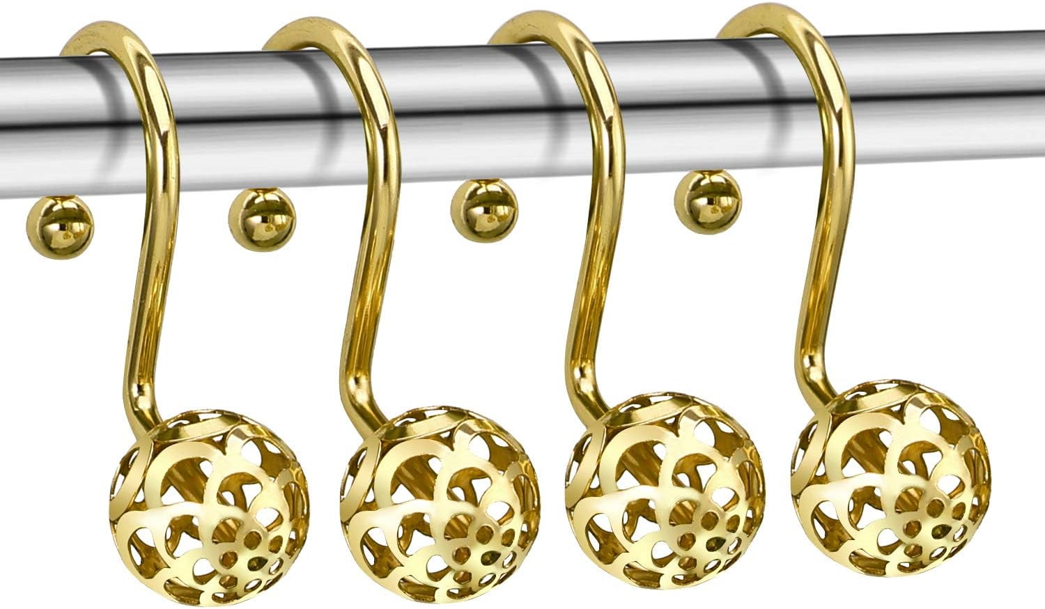 Gold Shower Curtain Hooks Rings,Set of 12 Brass Decorative Shower