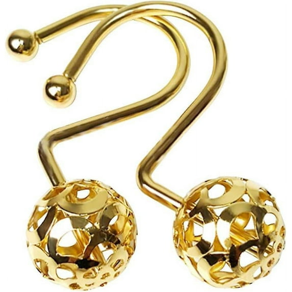 Gold Shower Curtain Hooks Rings,set Of 12 Metal Rustproof Hollow Ball Design
