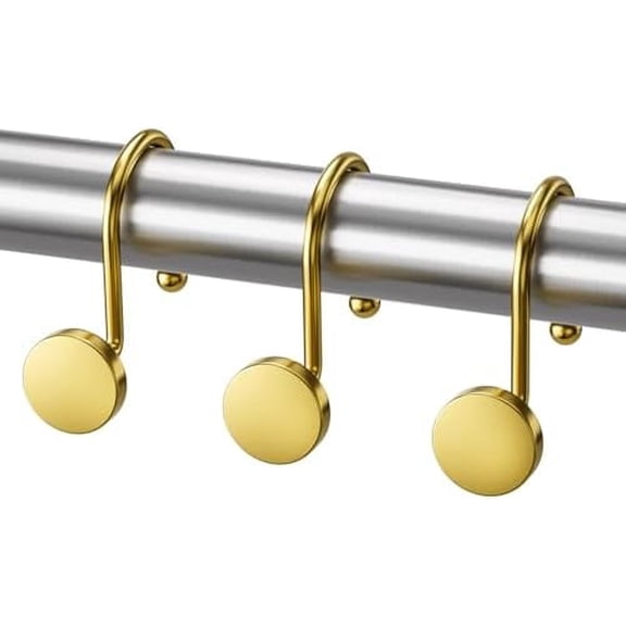 Gold Shower Curtain Hooks, Shower Curtain Rings Modern Decorative Shower Curtain Hooks Rust Proof Smooth Metal Shower Hooks for Shower Curtain Hangers Bathroom Shower Rod Hook, 12Pcs