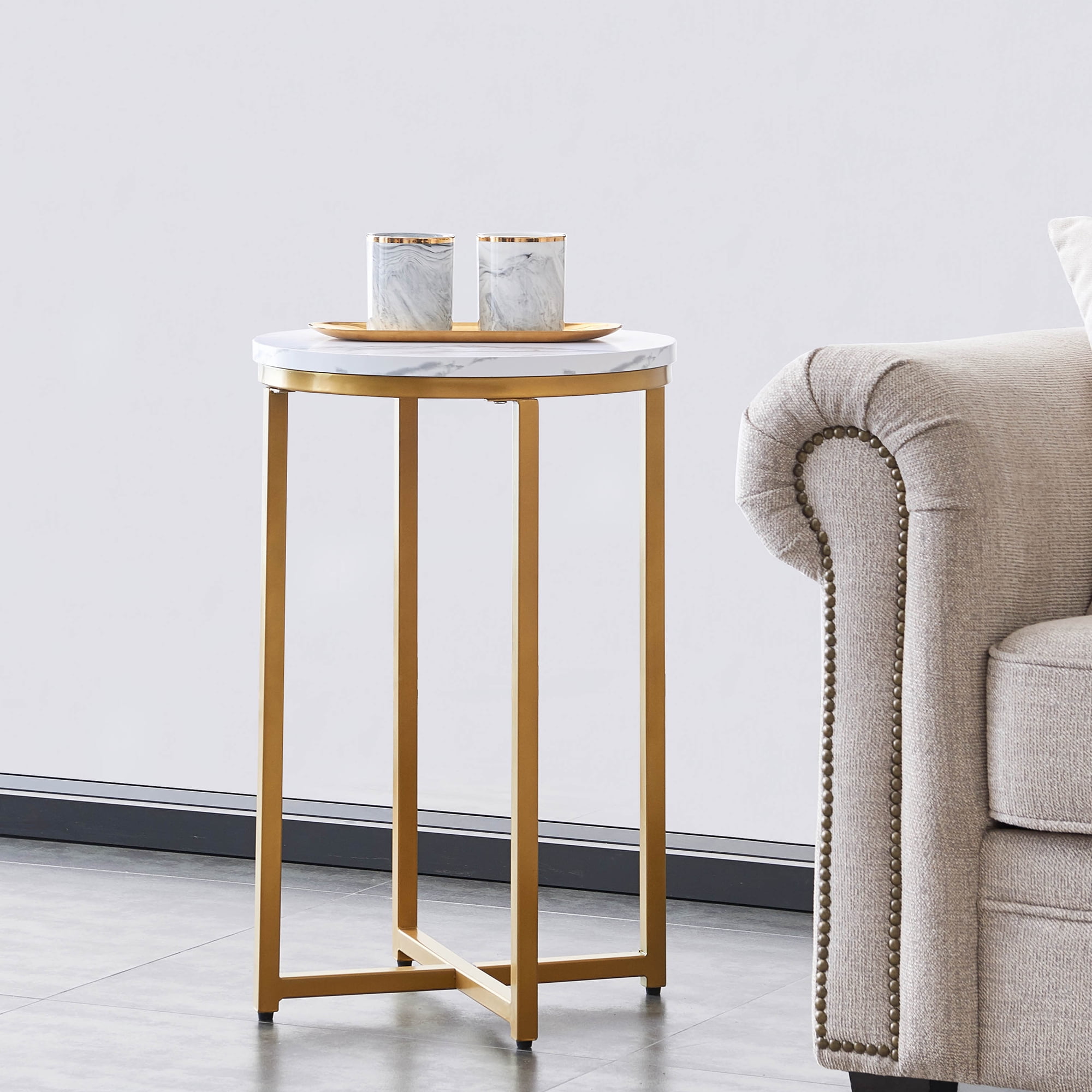 Gold Rectangular Side Table Gold Side Table Round End Table - Walmart.com